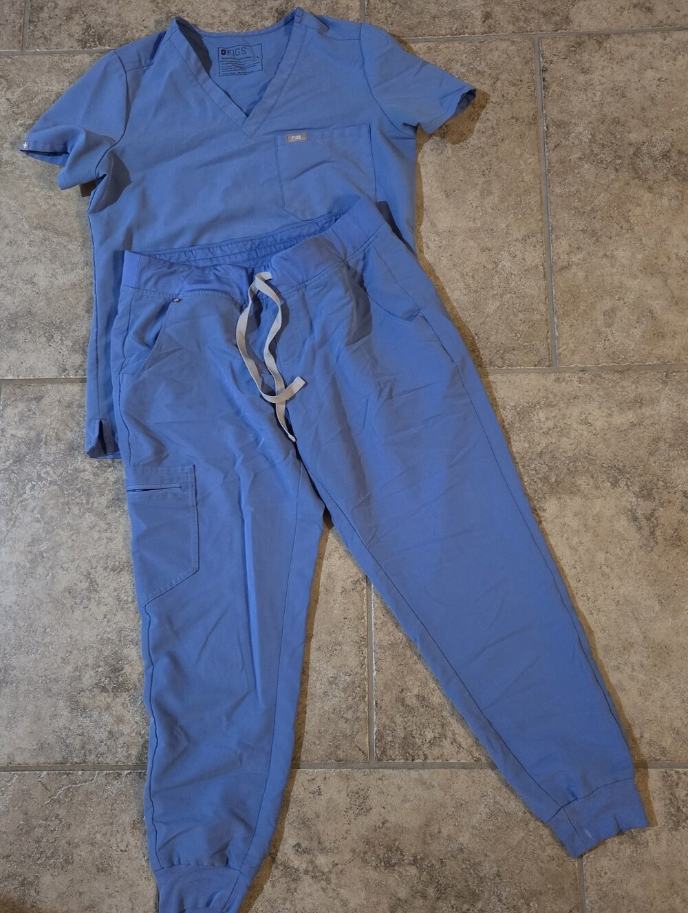 FIGS Women's Light Blue Drawstring Joggers Scrub Pants Medium Petite